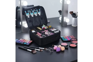 Professional Travel Makeup Train Case Cosmetic Organizer Portable Storage Bag Zipper Nylon Fabric for Makeup Brushes for