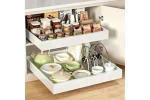 Expandable Metal Pull Out Drawers Kitchen Dish Racks Slide Out Cabinet Organizer for Cabinets Kitchen Cabinets