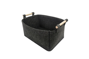 Custom Logo Branded Corporate Gift Packaging Bin With Wood Bars Elegant Felt storage Basket