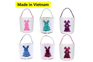 Vietnam Made Easter Bunny Ears Basket Canvas Bags Buckets Tote Stuffers Egg Hunt for Girls and Boys
