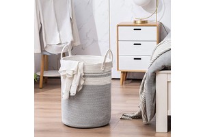 Collapsible Woven Cotton Cord Storage Basket with Flexible Design Large Capacity Portable for Storing Clothes and Toys