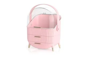 Makeup Organizer, Clear Cover Cosmetics Organizer with Two Tier Storage Box, SkinCare Organizers for Bathroom Countertop