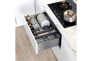 Goldmine Hot Sale Aluminum Frame Kitchen Cabinet Organizers Soft Closing Pullout Drawers 2-Tier Tableware Storage Baskets