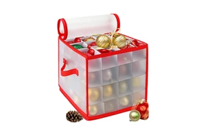 PVC Christmas Storage Box Eco-Friendly Washable Foldable Portable Stackable Cube Two Handles Double-Sided Trays Durable Zippers