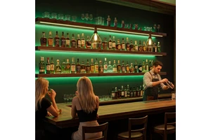 Solid Wood Bar Wall Shelves with Customized Changing LED RGB Lighting for Liquor Bottle Display Wall Mounted Bar Shelving