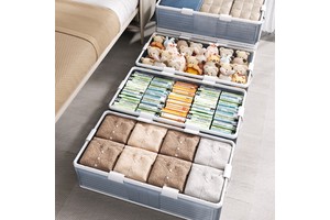 Bedroom Clothes Collapsible Cabinet with Lids Under Bed Organizer Box Storage Foldable Plastic Bins Stackable Container