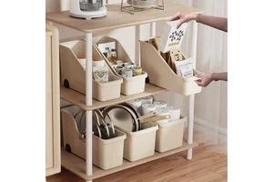 Kitchen Cabinet Storage Box with Pulley Refrigerator Tabletop Kitchenware Lid Organize Clutter on Shelves Storage Basket