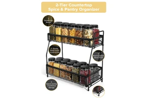 Dual-Layer Iron Vertical Storage Shelf Portable Multifunctional Organizer For Kitchen Spice & Bathroom Skincare Supplies