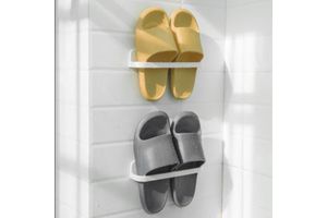Wholesale Storage Rack White Wall-mounted Portable Space-saving Plastic Sturdy Adhesive Bathroom Slipper Shoe Rack