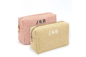 Logo Customized Linen Effect Cosmetic Zipper Bag Pouch Natural Style Makeup Kits Organizer Necessaries Bags for Promotional Gift