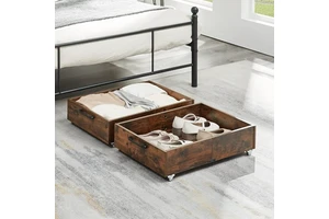 Wooden Under Bed Storage Containers With Wheels Rolling Organizer for Shoes Clothes Containers, Shoes Storage Organizer Drawer