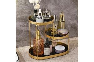 Vanity Storage Rack Women's Makeup Desktop Cosmetics Three-layer Storage Shelf Bathroom Debris Metal Eco-Friendly Storage