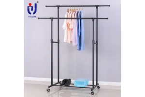 Stable Quality Modern Rolling Coat Rack with Storage Shelf and Cast Iron Hangers for Balcony and Wardrobe Clothing