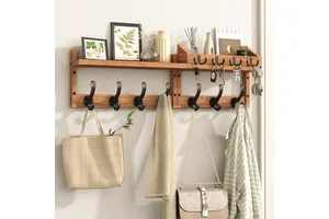 Wall Mounted Coat Rack With Shelf 11 Hooks Key & Mail Holder For Entryway Living Room & Bedroom