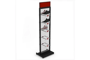 Custom Shoe Store Floor Metal Frame Shoes Display Stand Acrylic Board Shoe Stand With Logo