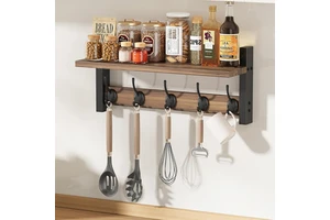Rustic Bathroom Entryway Hanging Shelves Wall-Mounted Wood Clothes Hats Towel Purse Robes Coat Hook Rack Wall Hooks with Shelf
