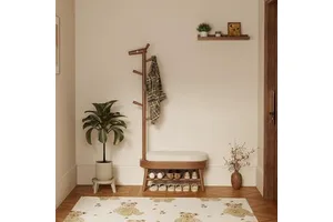 US Stock Modern Wooden Narrow Shoe Bench & Coat Rack with Shoe Storage for Entryway Shoe Bench Entryway Coat Rack XD018