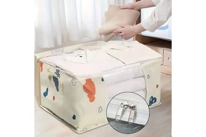 Clothing Organizer Storage Bag Rectangle Fabric With Heart Pattern For Bedroom Clothes And Quilt Moving Household Use