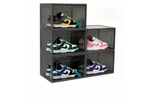 Magnetic Clear Shoe Storage Boxes Foldable Stackable Transparent PET Sneaker Organizer with Dustproof Lid for Home Living Room