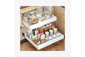 Modern Design Self-Adhesive Pull Out Kitchen Cabinets Organizer 2 Slides Sliding Spice Rack Expandable Storage Drawer Shelves
