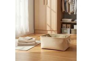 Woven Storage Basket Handle Foldable Desktop Organizer for Cosmetic Sundries Clothing and Toy Storage
