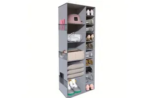 Multi-Purpose 10 Shelf Grey Fabric Hanging Closet Organizer with Drawers for Living Room Warehouse and Supermarket Use