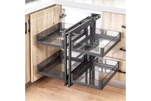 Manufacturer Price Kitchen Modern 2-Tier Metal Magic Corner Kitchen Cabinet Organizer Storage Pull Out Wire Basket for Cabinet