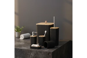6-Piece Modern Black Plastic Bamboo Eco-Friendly Bathroom Vanity Decor Accessories Set By Moozi