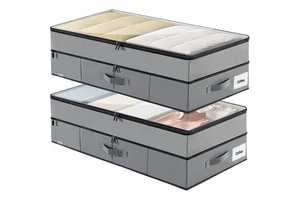 Dustproof Foldable Underbed Storage Containers with Lid Rolling Bins Organizer Drawer with Wheels Over 35L Capacity