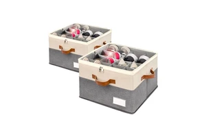 Beige 2-Pack Foldable Closet Shoe Organizer Space-Saving Clear Cover Storage Bins 4 Handles Large Adjustable Shoe Box Containers