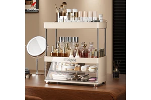XinHang High Quality Makeup Storage Case Double-layer Plastic Makeup Storage Box Large Capacity Desktop Cosmetic Storage Rack