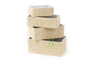 Beautiful White Rectangle Seagrass Storage Basket Bohemian Eco-Friendly Multifunction Woven Organizer 1-3L 5kg Bedroom