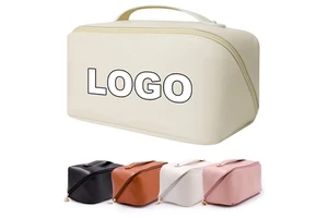 OEM Factory Custom Travel Cosmetic Bags PU Leather Portable Makeup Bag Toiletry Pouch Skincare Bag for Washing Beauty