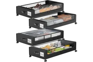 Under Bed Storage with Wheels, Under Bed Storage Containers with Clear Lids, Rolling Under Bed Drawer Storage