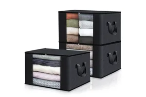 60L Modern Rectangle Fabric Storage Bag Foldable Quilt Clothes Organizer with Clear Window