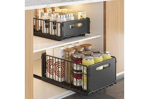 Pull Out Storage Rack Cabinet Organizer Slide Rail Drawer Storage Shelf Carbon Steel Single Layer Heavy Duty Storage Rack