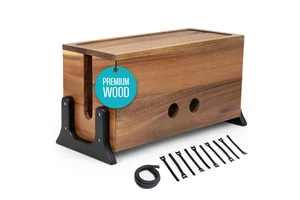 Extra Large Wood Cable Management Box Wall-Mounted Living Room Cord Hider Organizer for Power Strips TV Wires Desk Cable Storage