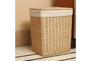 Hot Sale Rattan Woven Basket Dirty Clothes Storage Straw Basket Storage Basket with Lid Fabric Medium