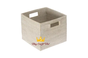 Handmade Vietnam Wholesale Eco-Friendly Multifunction Woven Square White Rattan Storage Basket Wicker Organizer Seagrass Baskets