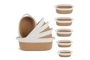 Modern Cotton Rope Foldable Storage Basket Handle Set Woven Oval Shape Multi-Purpose Storage Box For Home Closets Toy Storage