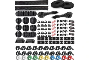 315 PCS Fast Adhesive Cable Management Kit for TV Computer Desk Plastic Cord Holder Clips Wire Organizer Sleeves Stand Hook Type