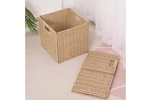 Woven Rope Storage Baskets Shelves Foldable Cube Storage Bin With Handle Wicker Storage Basket For Organizing