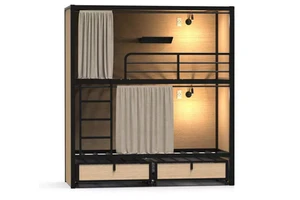 Modular Stackable Bed Frame Compact Capsule Hotel Bed System | Space-Optimized Steel Bunk Beds With Storage & Personal Lockers
