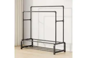 Cedar space 150 Double Rod Metal Clothes Storage Rack Plastic Base Rust-proof Saving Modern Living Room Coat Rack Stand Clothes Caps Bags