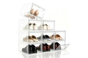 Large Pack Shoe Storage Box Clear Plastic Stackable Shoe Organizer Closet Space Saving Shoe Rack Sneaker Container Bin Holder