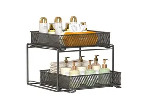 Kitchen Under-Sink Multi-Tiered Metal Storage Rack Portable Modern Minimalist Dish & Bowl Organizer With Seasoning Rack
