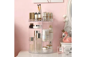 Household Standing 360 Degree Plastic Transparent Makeup Case Box Cosmetic Storage Organizer for Women