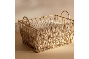 Woven Storage Basket Rectangle With Handles Handmade For Towel Clothing Toy Organization