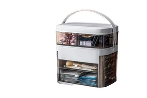 Desktop Makeup Case Lipstick Cosmetics Skin Care Jewelry Storage Rack with Cover Multifunctional Storage Mirror with Light
