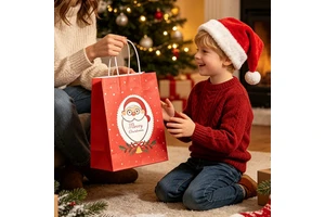 Christmas Custom Printed Kraft Paper Gift Bags Eco Friendly Recyclable Wholesale Xmas Holiday Candy Present Packaging Bags